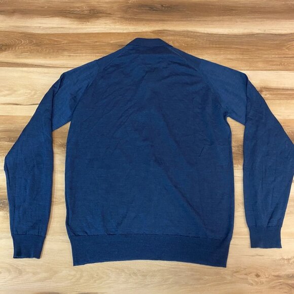 John Smedley Sweater Polo Men Large Made in England 100% Wool Blue Long Sleeve L - Picture 2 of 8